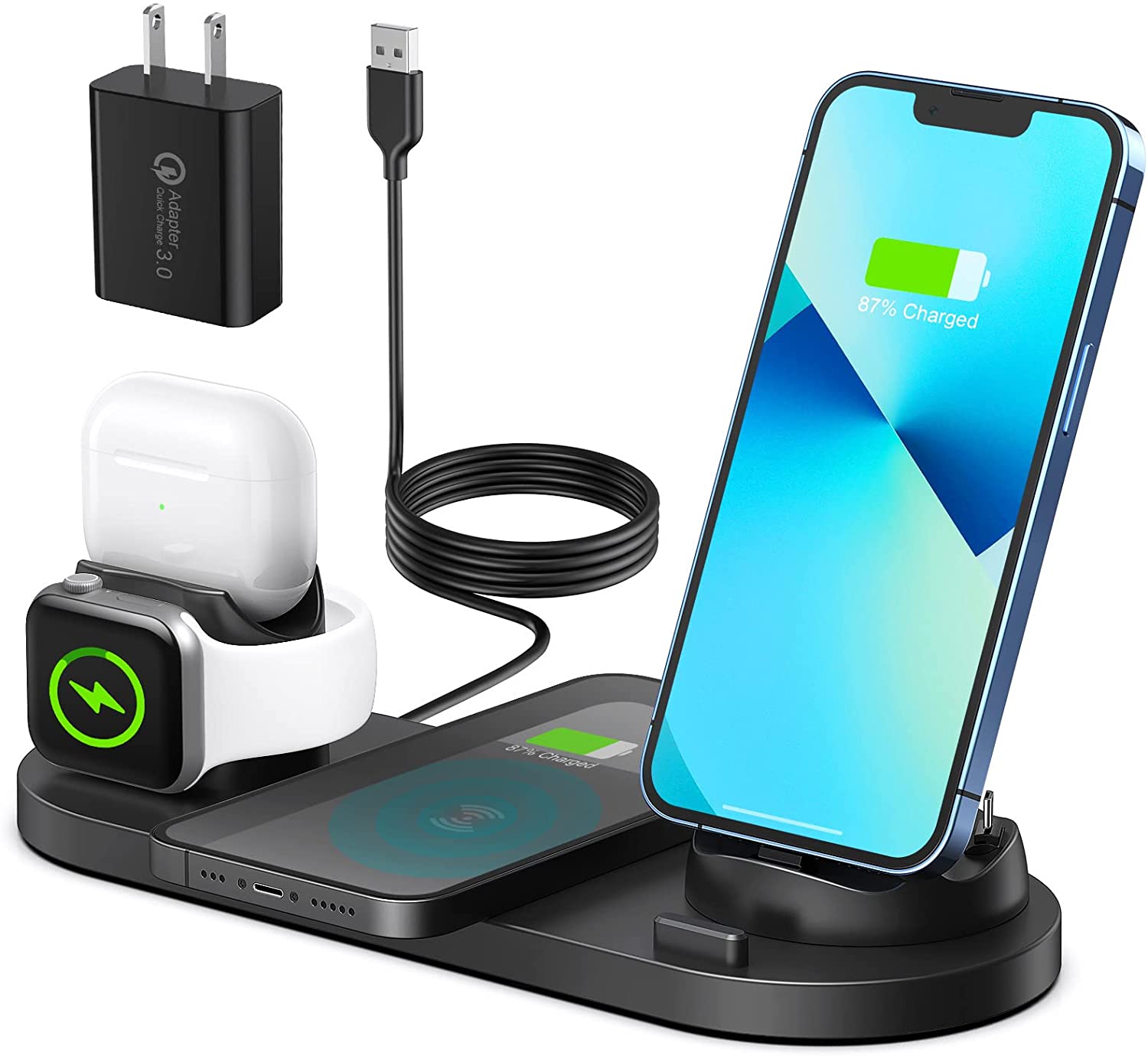 Smart universal multi devices wireless charging stand for iphone,iwatch,airpods etc
