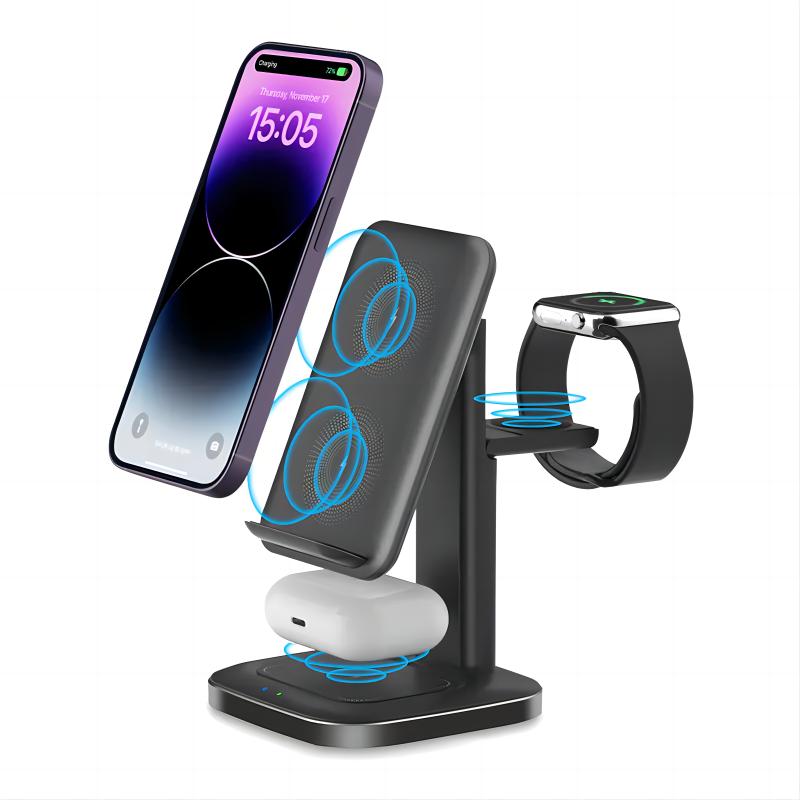 Portable fold 3 in 1 wireless 15W phone charger stand for iphone foldable wireless charger for apple fast charging station