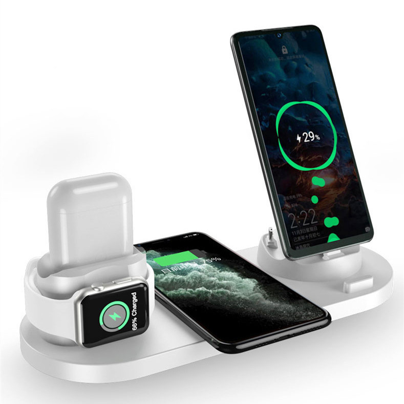 Smart 6 in 1 wireless charger station for apple products multi functional charging stand & holder
