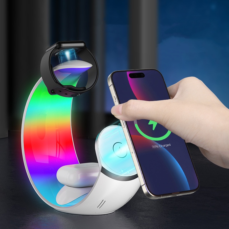 Newest RGB 15W 4 In 1 Magnetic Fast Portable Wireless Desktop Phone Charger Wireless Charging Stand &Holders LED light